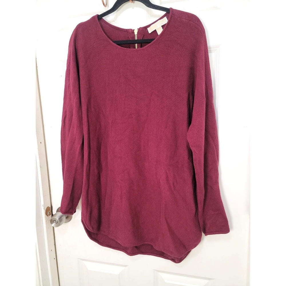 MICHAEL KORDS Women's Long‎ Sleeve Burgundy Sweater With Back Zipper Closure